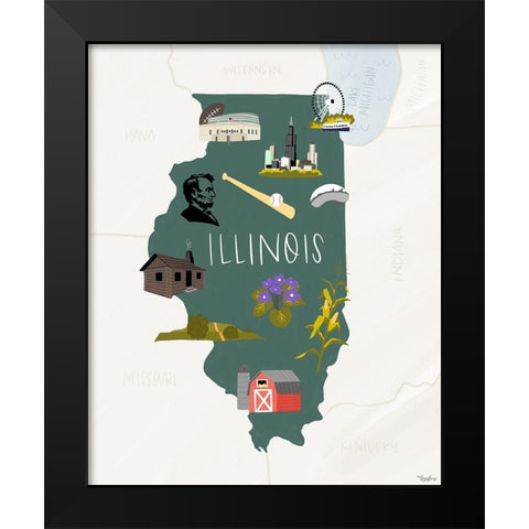 Illinois Icons 2 Black Modern Wood Framed Art Print by Louise, Gigi