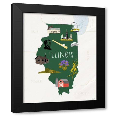 Illinois Icons Black Modern Wood Framed Art Print by Louise, Gigi