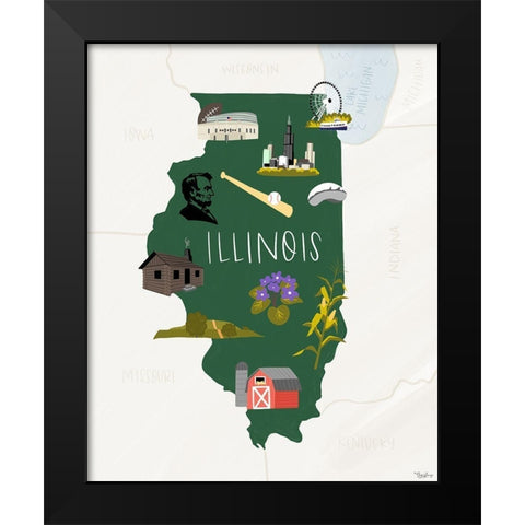 Illinois Icons Black Modern Wood Framed Art Print by Louise, Gigi