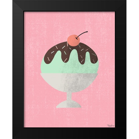 One Scoop Sundae Black Modern Wood Framed Art Print by Louise, Gigi