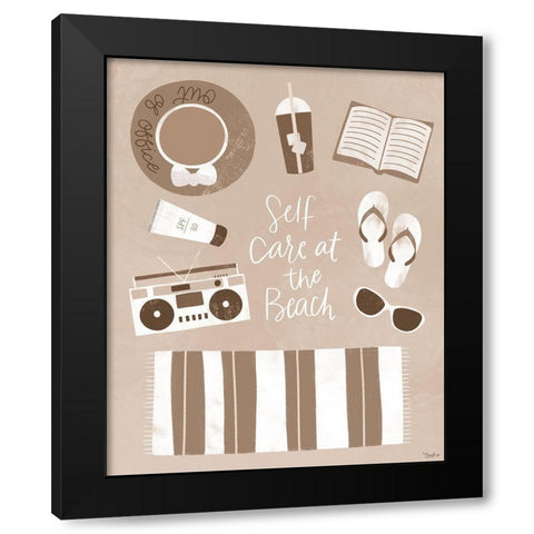 Self Care Beach Black Modern Wood Framed Art Print with Double Matting by Louise, Gigi