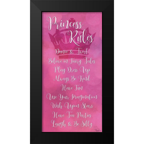Princess Rules Script Black Modern Wood Framed Art Print by Louise, Gigi