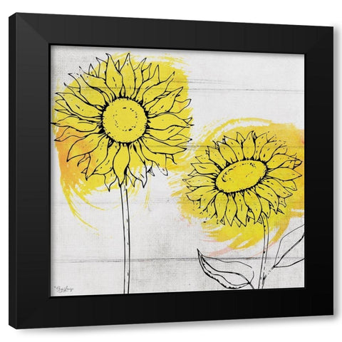 Two Sunflowers Black Modern Wood Framed Art Print with Double Matting by Louise, Gigi