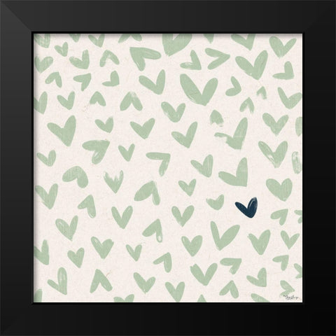 Green Hearts Black Modern Wood Framed Art Print by Louise, Gigi