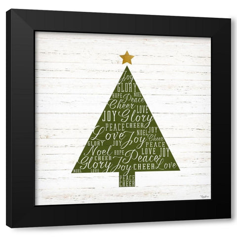 Christmas Words Tree Black Modern Wood Framed Art Print by Louise, Gigi