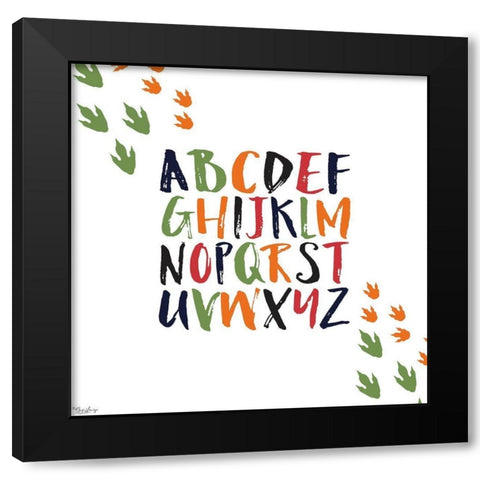 Dinosaur Alphabet Black Modern Wood Framed Art Print with Double Matting by Louise, Gigi