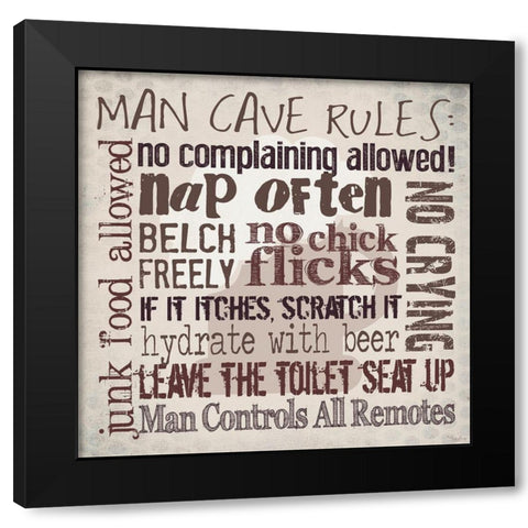 Man Cave Rules Black Modern Wood Framed Art Print by Louise, Gigi