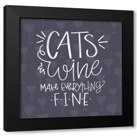 Cats Wine Black Modern Wood Framed Art Print by Louise, Gigi