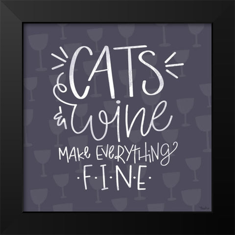 Cats Wine Black Modern Wood Framed Art Print by Louise, Gigi