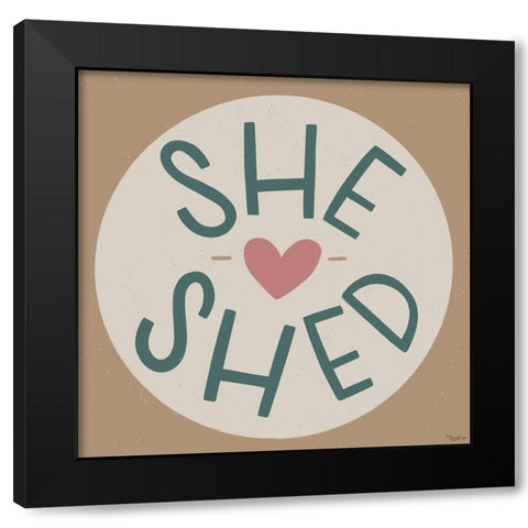 She Shed Round Black Modern Wood Framed Art Print by Louise, Gigi