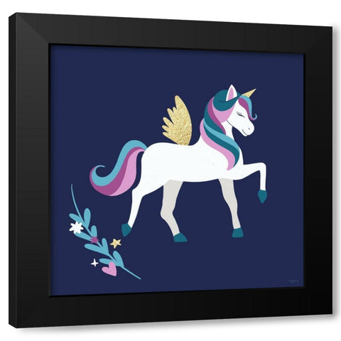 Unicorn Left Black Modern Wood Framed Art Print with Double Matting by Louise, Gigi