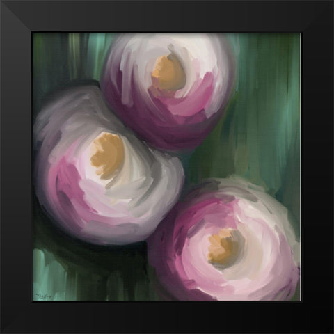Abstract Pink Flowers Black Modern Wood Framed Art Print by Louise, Gigi
