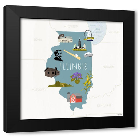 Illinois Icons Black Modern Wood Framed Art Print by Louise, Gigi