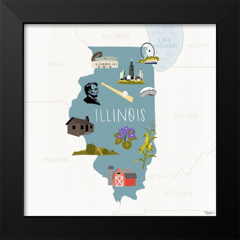 Illinois Icons Black Modern Wood Framed Art Print by Louise, Gigi