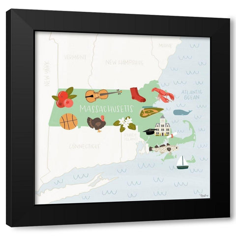 Massachusetts Icons Black Modern Wood Framed Art Print by Louise, Gigi
