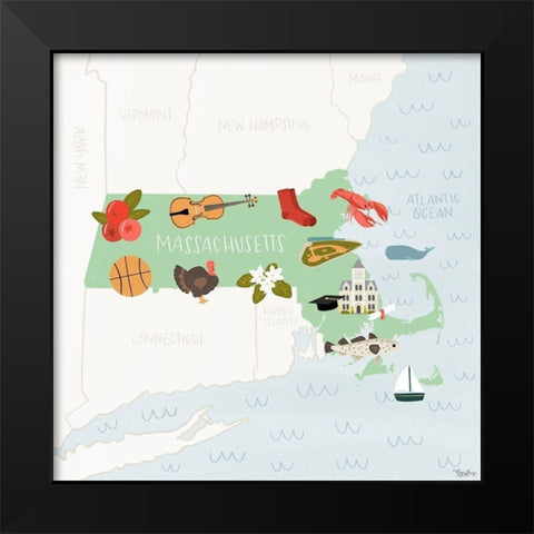 Massachusetts Icons Black Modern Wood Framed Art Print by Louise, Gigi