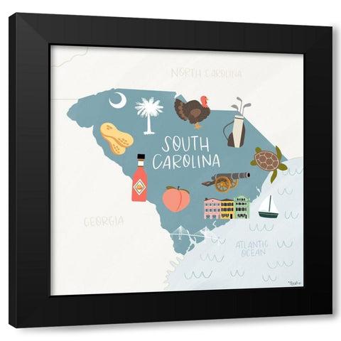 South Carolina Icons Black Modern Wood Framed Art Print with Double Matting by Louise, Gigi