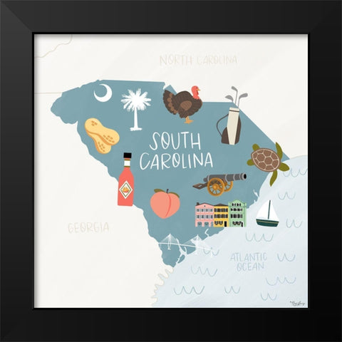 South Carolina Icons Black Modern Wood Framed Art Print by Louise, Gigi