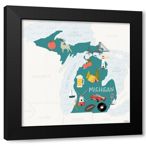 Michigan Icons Black Modern Wood Framed Art Print by Louise, Gigi