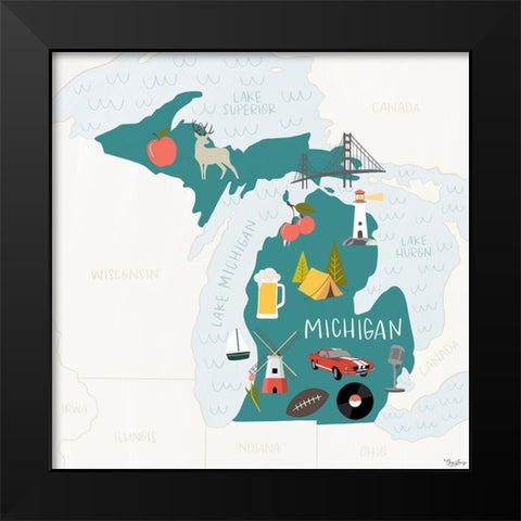 Michigan Icons Black Modern Wood Framed Art Print by Louise, Gigi