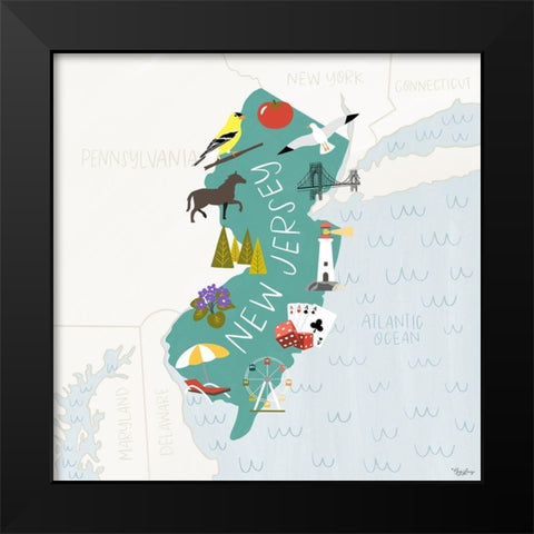 New Jersey Icons Black Modern Wood Framed Art Print by Louise, Gigi