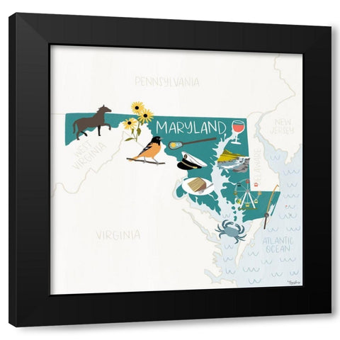 Maryland Icons Black Modern Wood Framed Art Print with Double Matting by Louise, Gigi