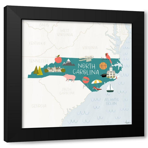 North Carolina Icons Black Modern Wood Framed Art Print with Double Matting by Louise, Gigi