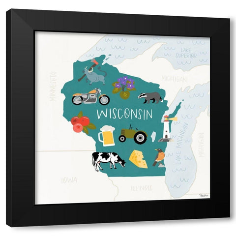 Wisconsin_Icons Black Modern Wood Framed Art Print by Louise, Gigi
