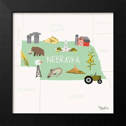 Nebraska Black Modern Wood Framed Art Print by Louise, Gigi