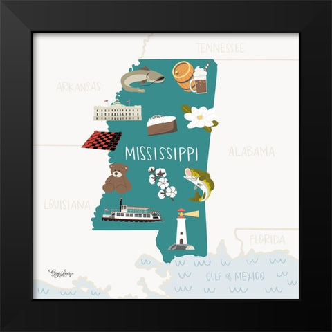 Mississippi Black Modern Wood Framed Art Print by Louise, Gigi
