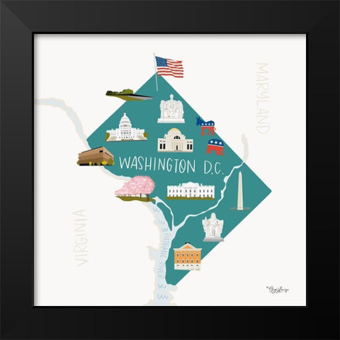 Washington DC Black Modern Wood Framed Art Print by Louise, Gigi