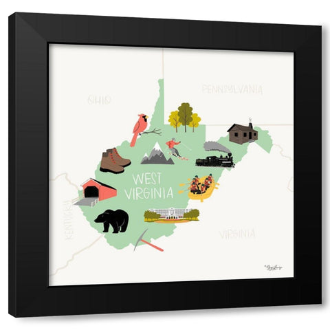 West Virginia Black Modern Wood Framed Art Print with Double Matting by Louise, Gigi