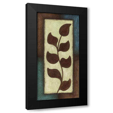 Blue and Brown Leaves Tall - Left Black Modern Wood Framed Art Print with Double Matting by Emery, Kristin