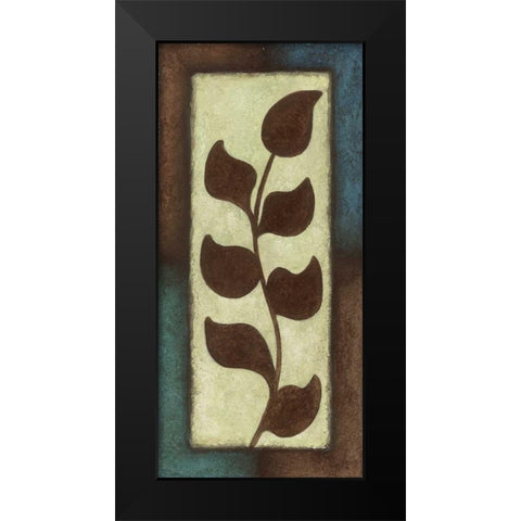 Blue and Brown Leaves Tall - Left Black Modern Wood Framed Art Print by Emery, Kristin