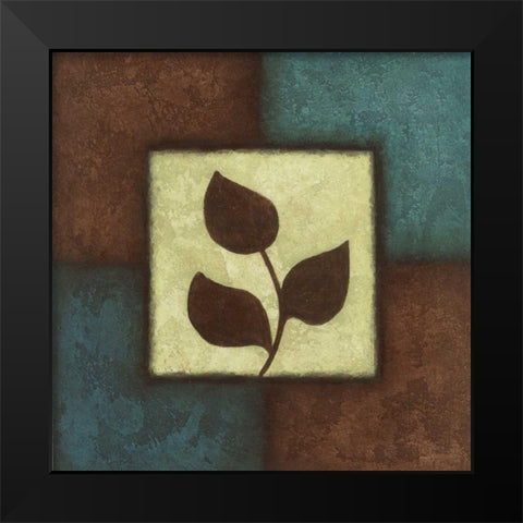 Blue Brown Green Leaves I Black Modern Wood Framed Art Print by Emery, Kristin