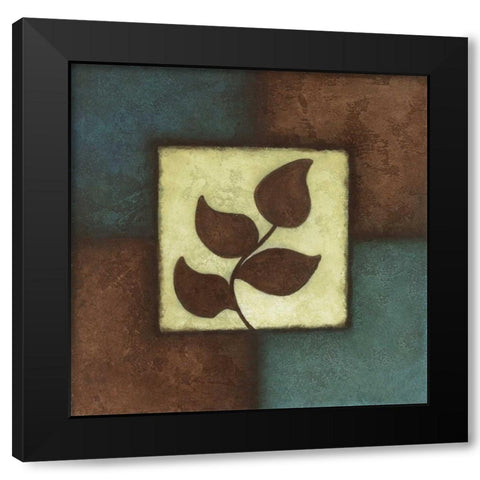 Blue Brown Green Leaves II Black Modern Wood Framed Art Print by Emery, Kristin