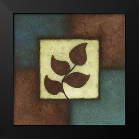 Blue Brown Green Leaves II Black Modern Wood Framed Art Print by Emery, Kristin