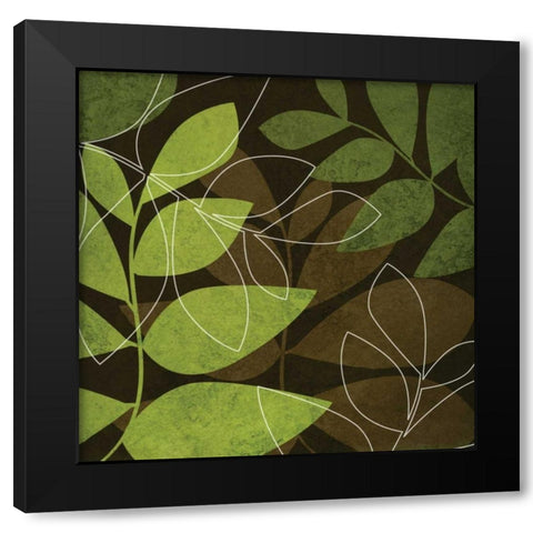 Green and Brown Leaves I Black Modern Wood Framed Art Print with Double Matting by Emery, Kristin