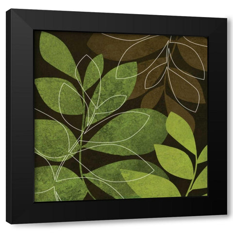 Green and Brown Leaves II Black Modern Wood Framed Art Print by Emery, Kristin