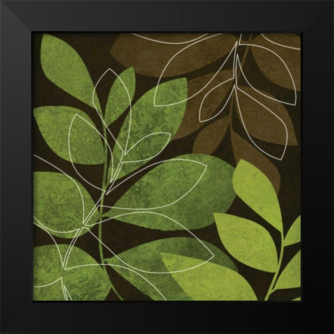 Green and Brown Leaves II Black Modern Wood Framed Art Print by Emery, Kristin