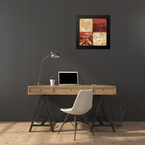 Red Gold Believe Black Modern Wood Framed Art Print by Emery, Kristin