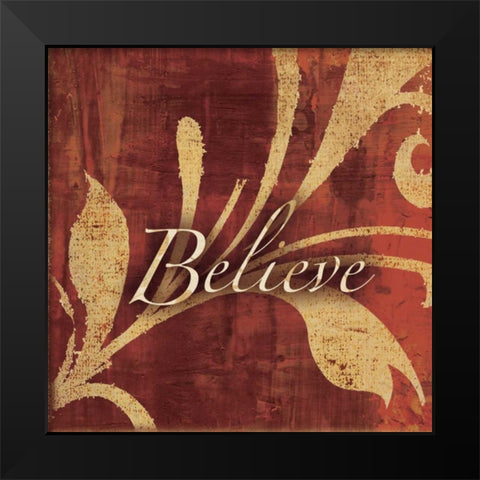 Red Gold Believe Black Modern Wood Framed Art Print by Emery, Kristin