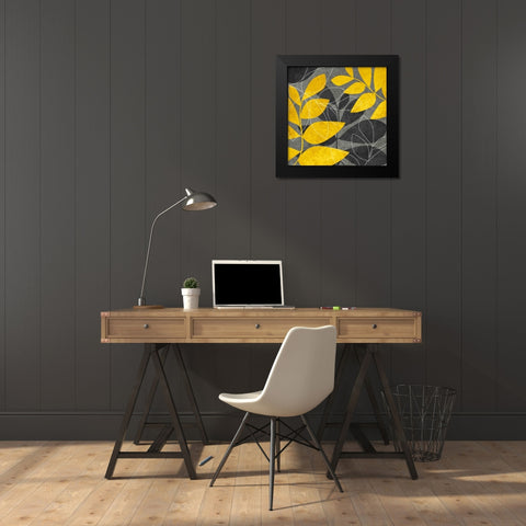 Gray and Gold Leaves I Black Modern Wood Framed Art Print by Emery, Kristin