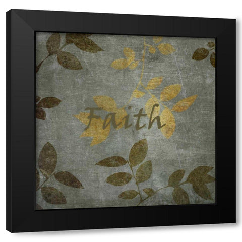 Gold and Brown Leaves Faith Black Modern Wood Framed Art Print by Emery, Kristin