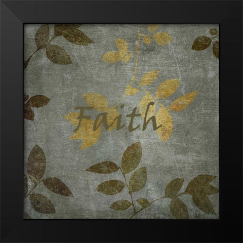 Gold and Brown Leaves Faith Black Modern Wood Framed Art Print by Emery, Kristin