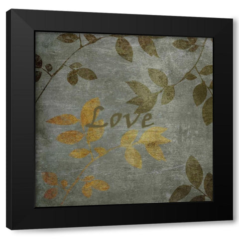 Green and Brown Leaves Love Black Modern Wood Framed Art Print with Double Matting by Emery, Kristin