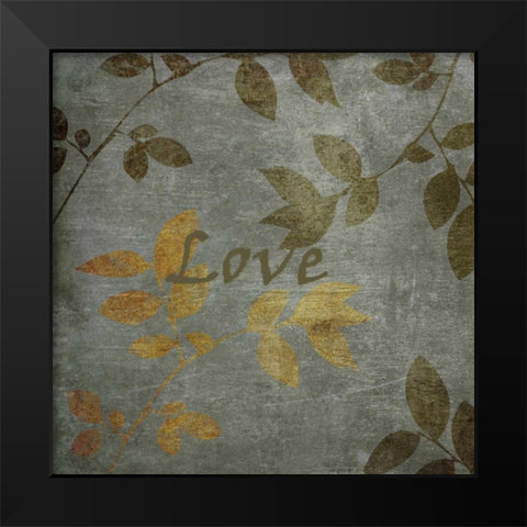 Green and Brown Leaves Love Black Modern Wood Framed Art Print by Emery, Kristin