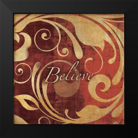 Red and Gold Believe Black Modern Wood Framed Art Print by Emery, Kristin