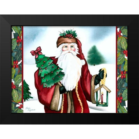 Father Christmas Black Modern Wood Framed Art Print by Korsgaden, Laurie