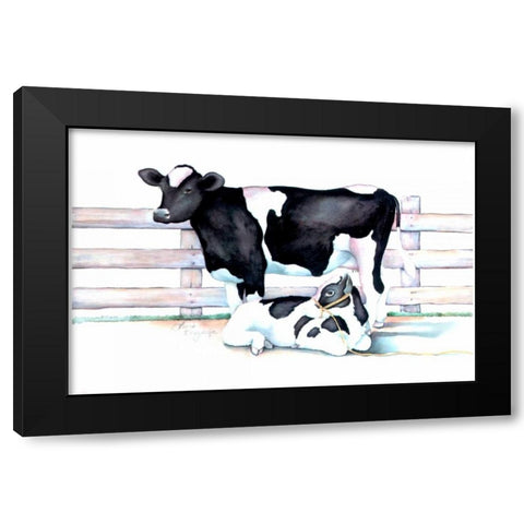 Big Moo Lil Moo Black Modern Wood Framed Art Print by Korsgaden, Laurie